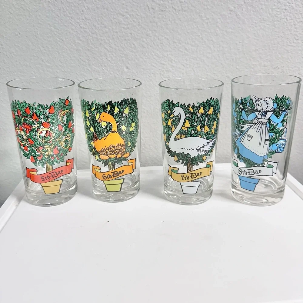 Vintage Indiana Glass 12 Days of Christmas 12oz Tumblers Complete Set of 12 EUC